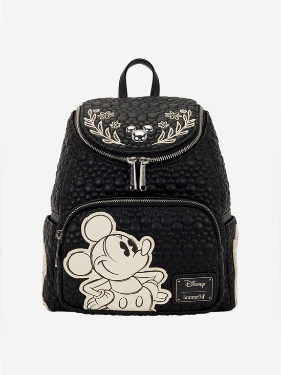 Loungefly Handbags - Loungefly Disney Mickey Mouse Floral Sketch Quilted Mini Backpack black leather